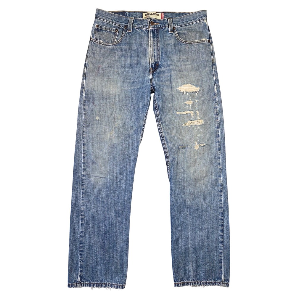 Levi's 505‎ Jeans Mens 34x32 Regular Fit Light Wash Distressed Denim Y2k Grunge